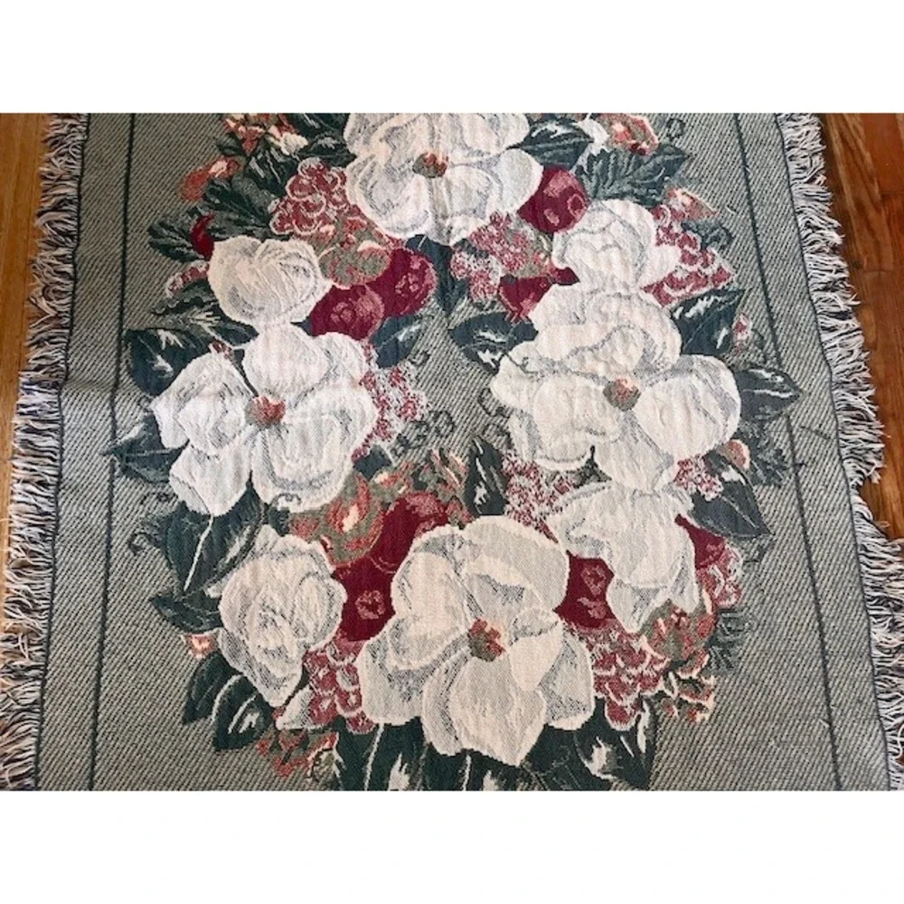 Vintage Glynda Turley‎ Simply Country Tapestry Blanket Green and Red floral